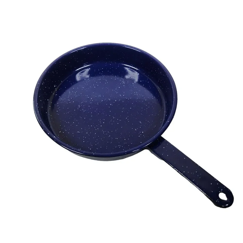 Vintage Medium Blue White Speckled Enamelware Skillet Frying Pan 9